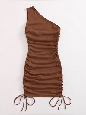 NWOT SHEIN Brown One Shoulder Ruched Ribbed Bodycon Dress